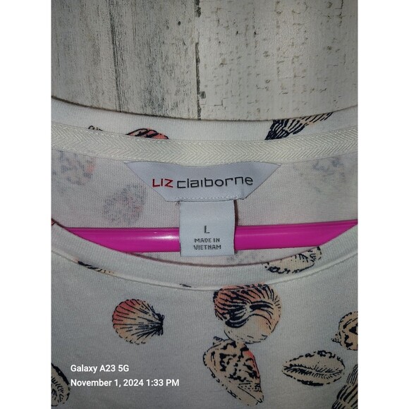 Liz Claiborne Dress Womens Large White Sea Shells Coastal Beach Resort Cruise - Picture 4 of 6